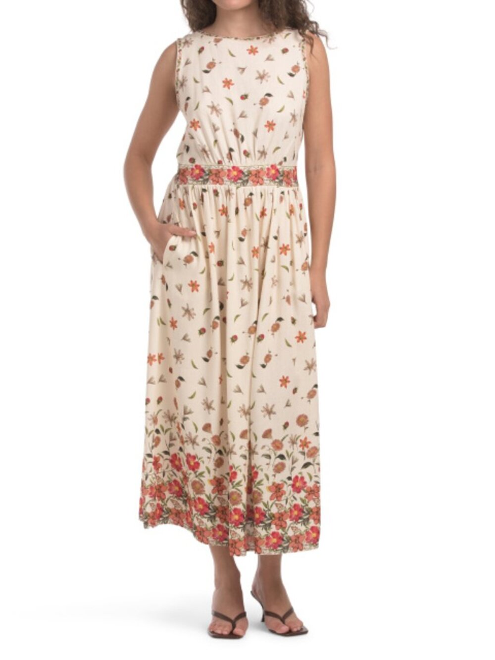 MAX STUDIO Linen Blend Sleeveless Boat Neck Maxi Dress